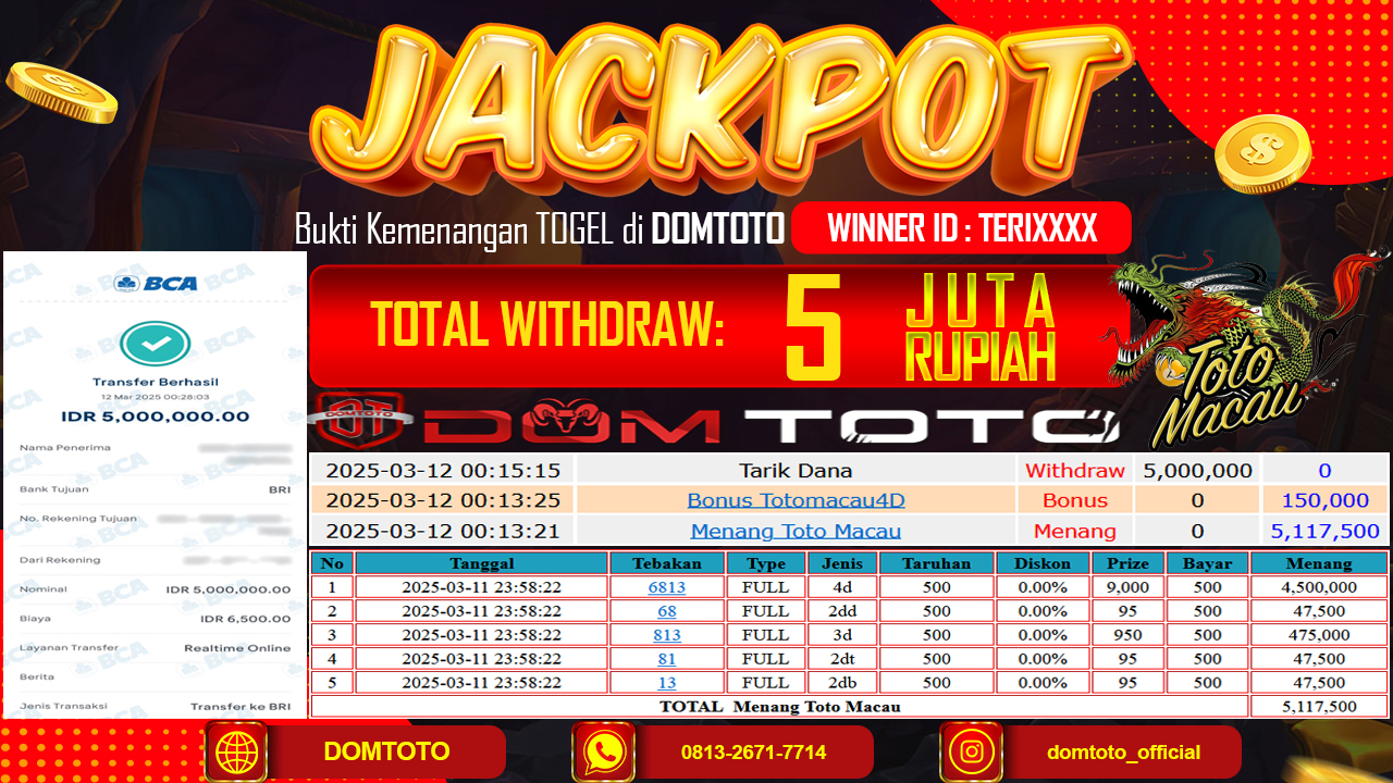 JACKPOT TOGEL TOTOMACAU 4D 11 MARET 2025